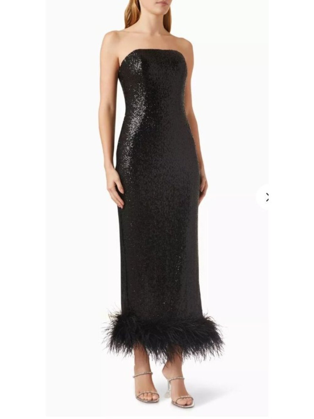 Jovani Classic Black Sequin Strapless Dress with Feathers 09631 Size 2 NWT
